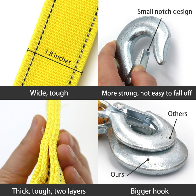 Gihunk Heavy Duty Tow Strap with Safety Hooks | 2â€ x 16.4â€™ | 13200 LB Capacity, Tow Rope Yellow Shackle for Vehicle Recovery, Hauling, Stump Removal & Much More,Best Towing Accessory for Car - Image 2